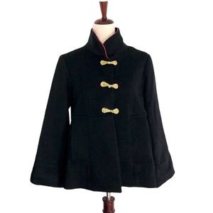 Vigoss Women’s High Neck Rope Button Wool Pea Coat Jacket, Black Size Medium